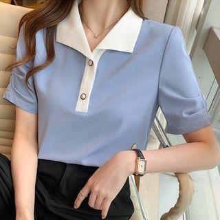 Short-sleeve Chiffon Polo Blouse