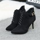 Lace-up High Heel Pointed Ankle Boots