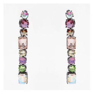 Faux Crystal Dangle Earring F15170 - 1 Pair - Pink & Purple & Green - One Size