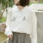 Lantern-sleeve Embroidered Shirt White - One Size