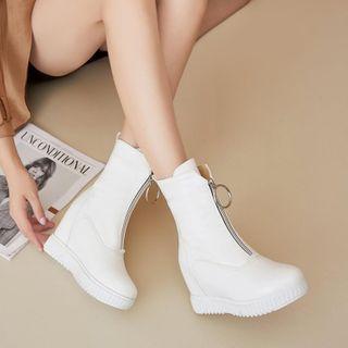 Faux Leather Hidden Wedge Platform Ankle Boots