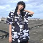 Cloud Print Short-sleeve Shirt As Shown In Figure - One Size