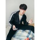 Set: Stripe-accent Zip-up Jacket + Drawstring-waist Sweat Pants