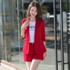 Set: Elbow-sleeve Single-button Blazer + Shorts