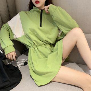Half-zip Drawstring Mini A-line Sweatshirt Dress