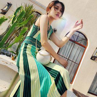 Sleeveless Striped Knit Midi Dress