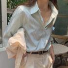 Long Sleeve Striped Shirt Stripe - Green & White - One Size