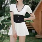 Short-sleeve Two Tone Swimdress