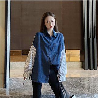 Pinstriped Denim Shirt As Shown In Figure - One Size