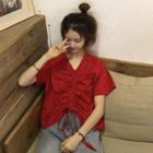 Short-sleeve Drawstring Plain Top