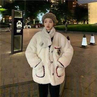 Turtleneck Long-sleeve Top / Faux-shearling Button Jacket