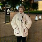 Turtleneck Long-sleeve Top / Faux-shearling Button Jacket