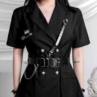 Chained Buckled Harness Belt Belt - Black - One Size