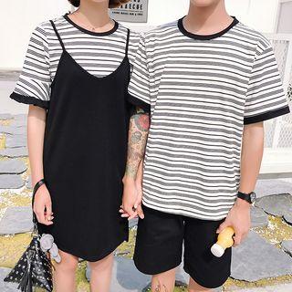 Couple Matching Short-sleeve T-shirt / Set: Short-sleeve T-shirt + Shorts / Set: Short-sleeve T-shirt + Strappy Dress