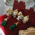Bow Faux Gemstone Alloy Dangle Earring 1 Pair - Gold - One Size