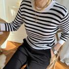 Long-sleeve Striped Knit Top Ivory - One Size