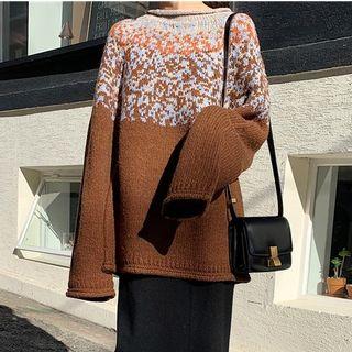 Mock Neck Print Loose Sweater