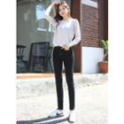 Set: Letter-embroidered Knit Top + Slim-fit Jeans