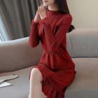 Set: Lace Paneled Sweater Dress + Knit Vest