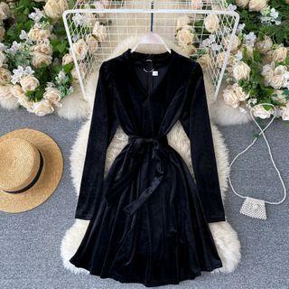 V-neck Cutout Velvet Dress