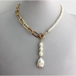 Faux Pearl Pendant Alloy Y Necklace