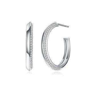 Sterling Silver Fashion Simple Geometric Round Stud Earrings With Cubic Zircon Silver - One Size