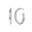 Sterling Silver Fashion Simple Geometric Round Stud Earrings With Cubic Zircon Silver - One Size