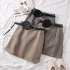 Herringbone Wool Mini Skirt With Waistbag