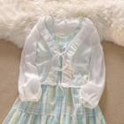 Spaghetti-strap Plaid A-line Dress / Tie-front Light Jacket