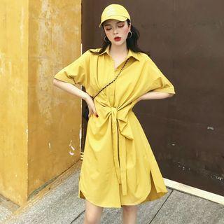 Short-sleeve Tie-front Shirtdress
