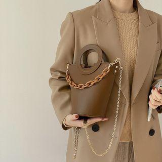 Top Handle Plain Chain Bucket Bag