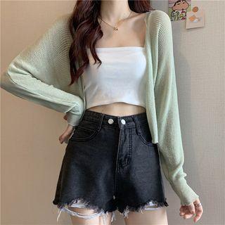 Long-sleeve Sheer Plain Cardigan