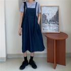 Plain Short-sleeve T-shirt / Contrast Stitching Midi Pinafore Dress
