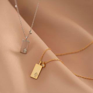 Rhinestone Tag Pendant Sterling Silver Necklace