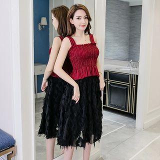 Set: Plain Tank Top + Fringed Midi Skirt