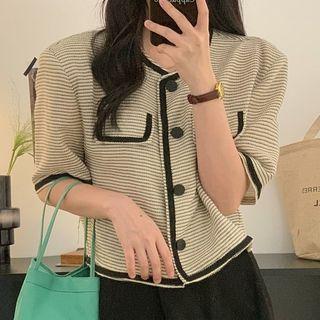 Elbow-sleeve Single-breasted Tweed Jacket Black & White - One Size