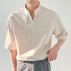 Elbow-sleeve Mandarin Collar Shirt