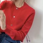 Long-sleeve Buttoned Knit Top Red - One Size