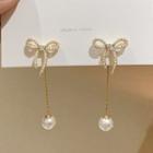 Bow Faux Pearl Dangle Earring 1 Pair - Gold & White - One Size