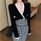 Cardigan / Houndstooth Midi Fitted Skirt