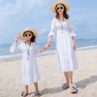 Family Matching Elbow-sleeve Crochet-trim Midi Dress