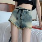 High Waist Tie Dye Denim Hot Pants