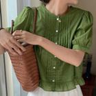 Short-sleeve Button-up Blouse Green - One Size