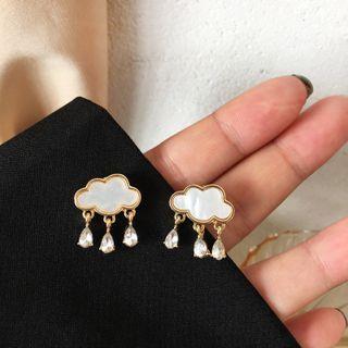 Rain Cloud Rhinestone Alloy Fringed Earring 1 Pair - Gold & White - One Size