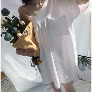 V-neck Loose-fit Short-sleeve Top White - One Size