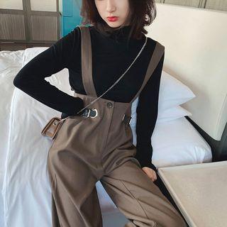 Set: Mock-neck Top + Suspender Harem Pants
