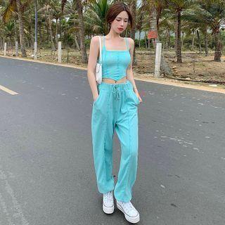 Irregular Slim-fit Crop Tank Top / Straight-cut Sweatpants