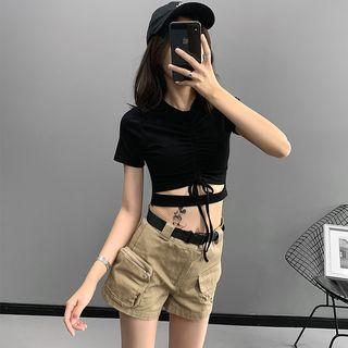 Cutout Drawstring Crop T-shirt