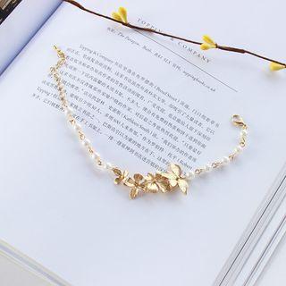 Faux-pearl Alloy Flower Bracelet