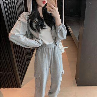 Plain Zip-up Hoodie / Flap-pocket Sweatpants